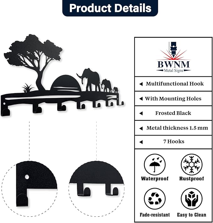 Elephant Family Metal Key Hook Rack - Image 3