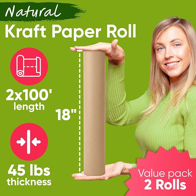 18" x 1200" Brown Kraft Paper Roll, 45 lbs Thickness, Made in USA Colored Kraft - Image 3
