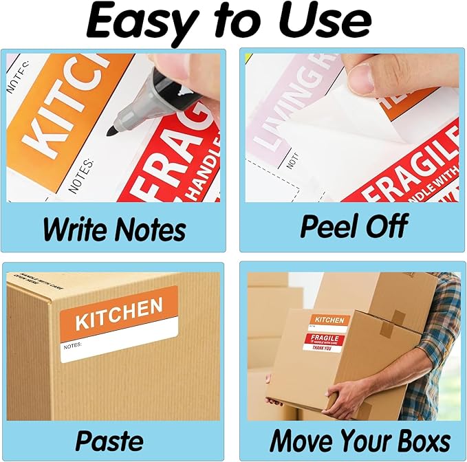 400 Pcs 1.65 x 3.5 Inches Large Home Moving Packing Box Labels, 6-Color Coded - Image 3