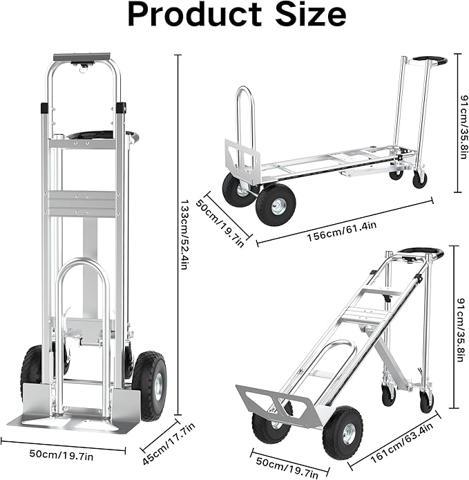 3in1 Convertible Hand Truck Dolly Cart, 880 lb Aluminum Hand Trucks Heavy Duty - Image 2