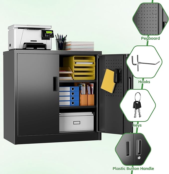 Metal Storage Cabinet with Lock, Lockable Metal Garage Cabinet with Pegboards - Image 5