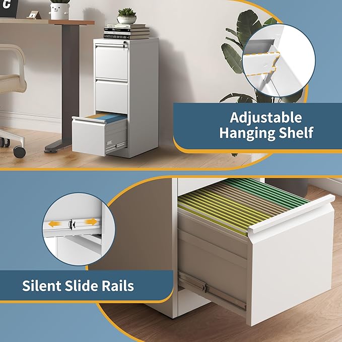 3 Drawer File Cabinet with Lock, Vertical Filing Cabinets - Image 6