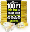 100ft Outdoor/Indoor Extension Cord 3-Outlet 12/3 Gauge Extra Heavy Duty ETL by LifeSupplyUSA