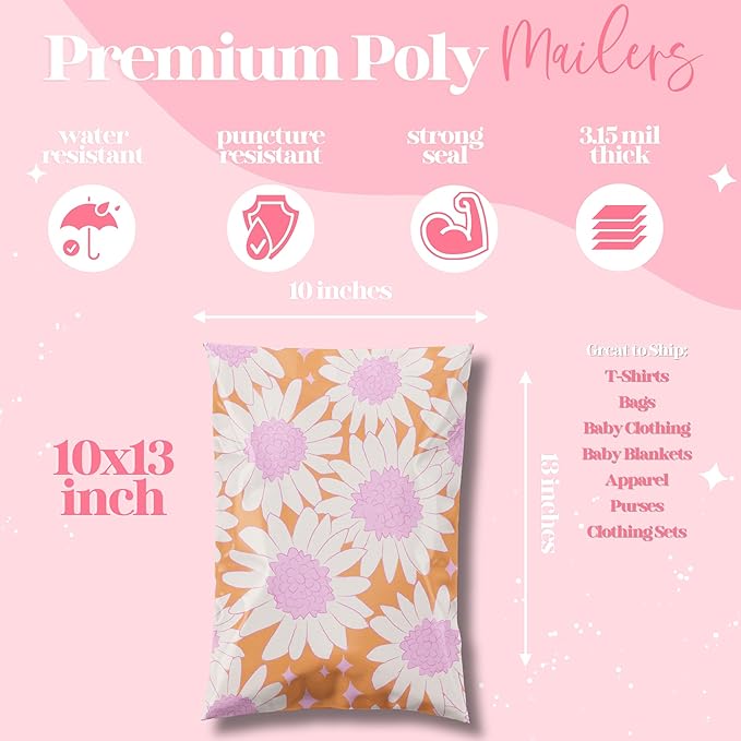 10x13 Designer Poly Mailer 100 Pack Heavy Duty Waterproof Self Seal Shipping - Image 3