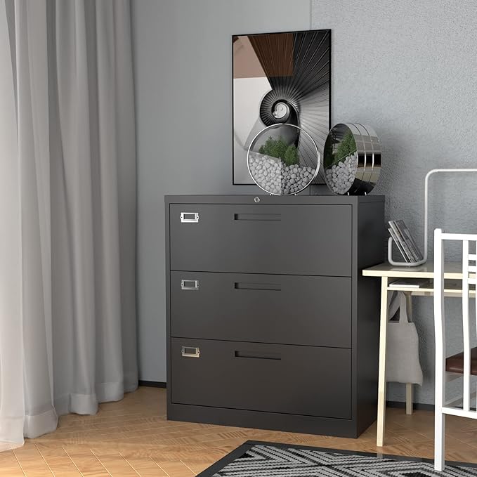 Lateral File Cabinet with Lock, 3 Drawer Large Metal Filing Cabinet, Home - Image 8
