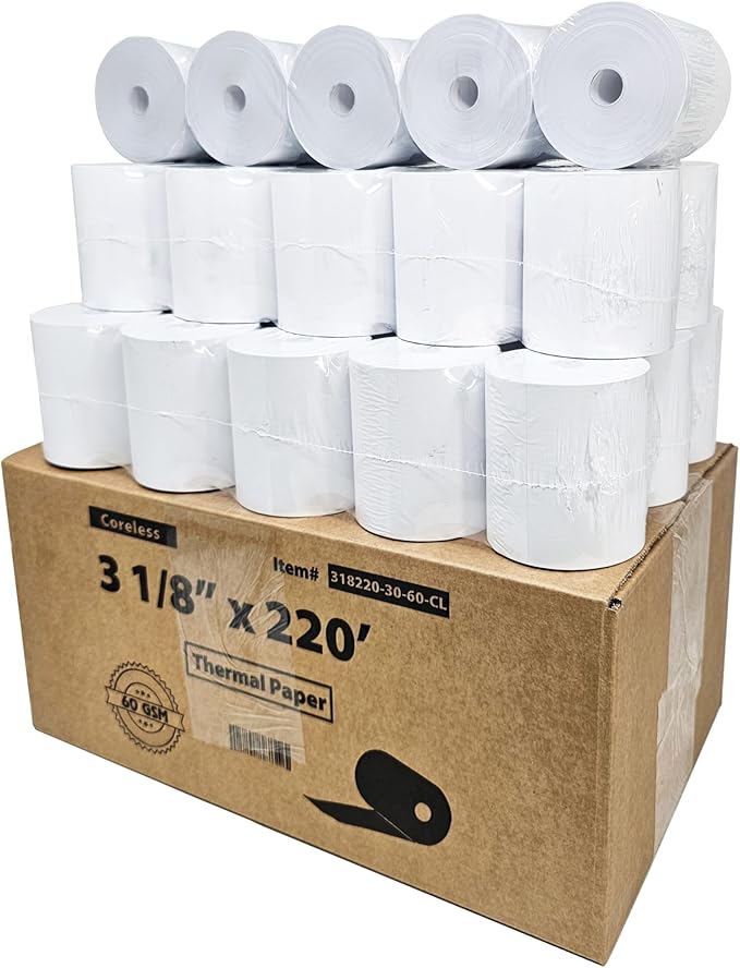 3 1/8 x 220 Thermal Paper Receipt Rolls fits all Clover POS Cash Register - Image 2