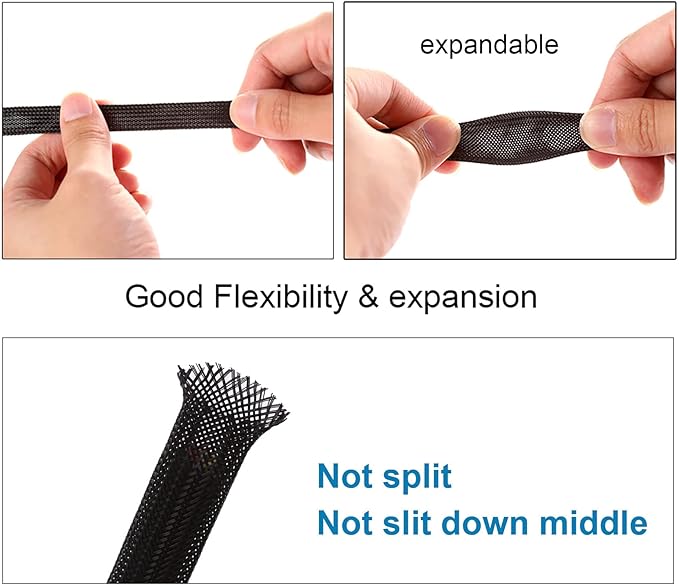 100ft - 1/8 inch PET Expandable Braided Sleeving – Black – Alex Tech Braided - Image 5
