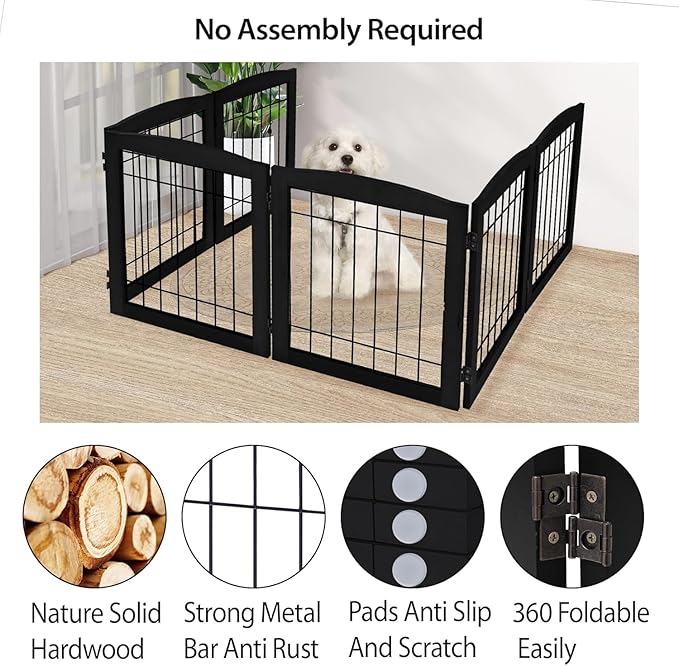 LZRS 6-Panel Extra Wide Wooden Freestanding Dog Gate: Foldable Solid Wood and - Image 3