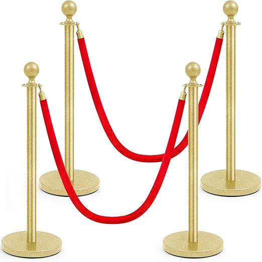 Ferraycle 4 Pcs Stainless Steel Stanchions Post Queue 38 Inch, 5 ft Velvet by Ferraycle