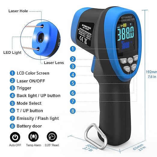 BTMETER BT-1500C Pyrometer Non Contact Laser Infrared Thermometer Measures -58℉ - Image 5