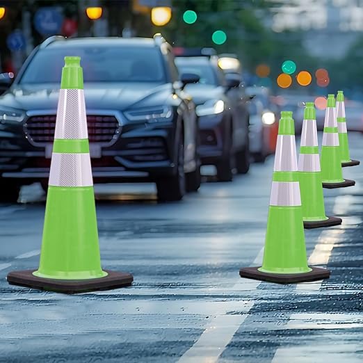 8 Pack 28 Inch Green PVC Traffic Cones Black Base Stable Flexible, Road Safety - Image 7