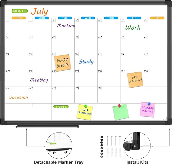 JILoffice Magnetic Dry Erase Calendar Whiteboard, 1 Month White Board Calendar - Image 2