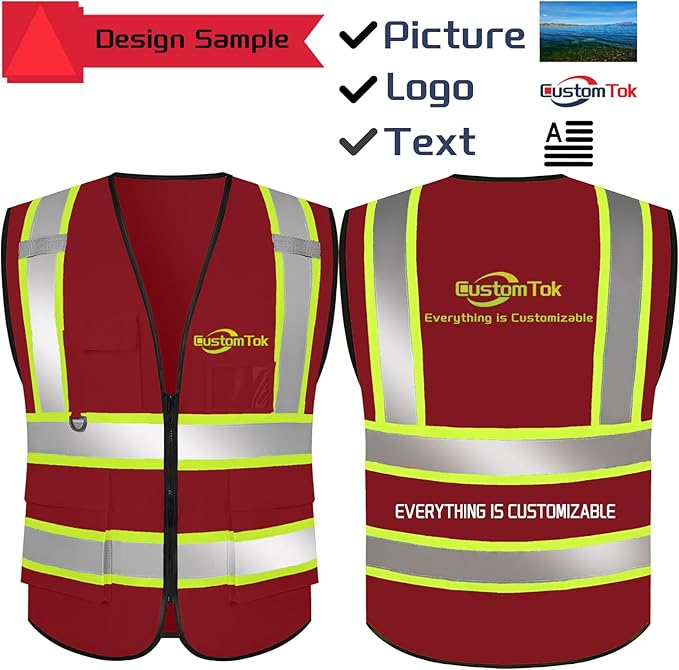 Custom Safety Vest with Logo Pockets High Visibility Reflective Vests - Image 4