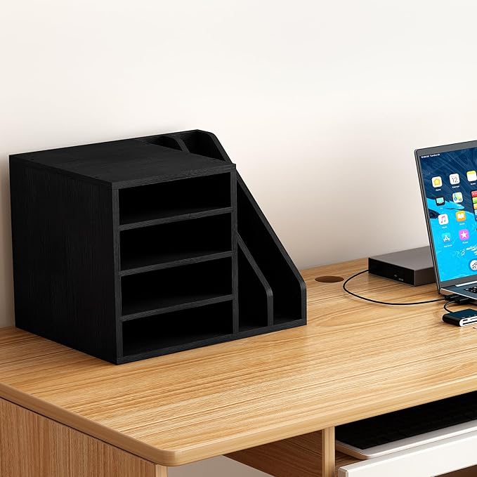 Wood Desk Organizer File Holder, Wooden Mail Organizer Countertop - Image 7