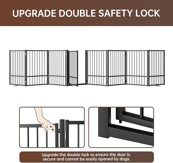 8 Panels Full Metal Freestanding Dog Gates - Image 6