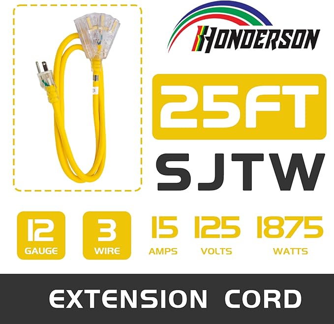 3-Outlets Indoor Outdoor Extension Cord Weatherproof - Image 2