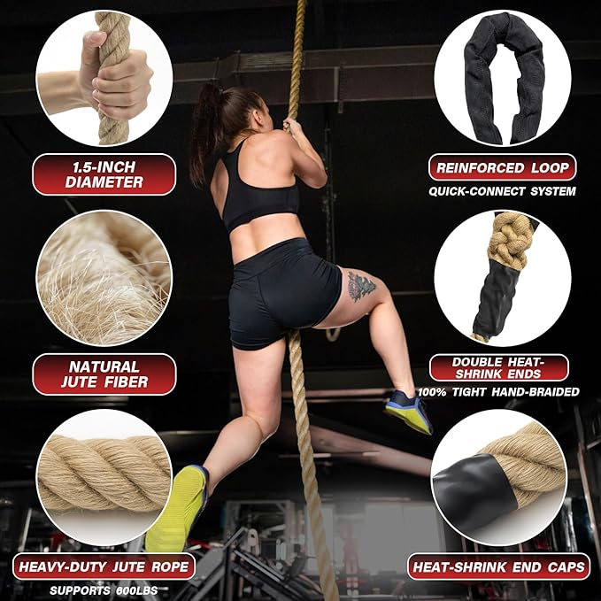 Climbing Rope Gym Workout - 10FT 15FT 20FT 25FT 30FT 35FT Heavy Duty Jute Thick - Image 5