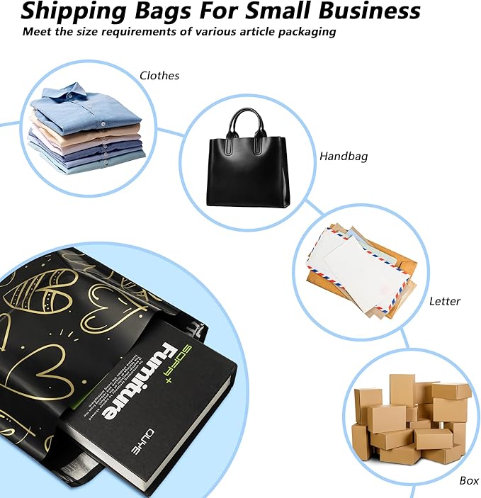 Poly Mailers 6x9 Inch 100 Pcs, Heart printed Thank You Shipping Bags - Image 5