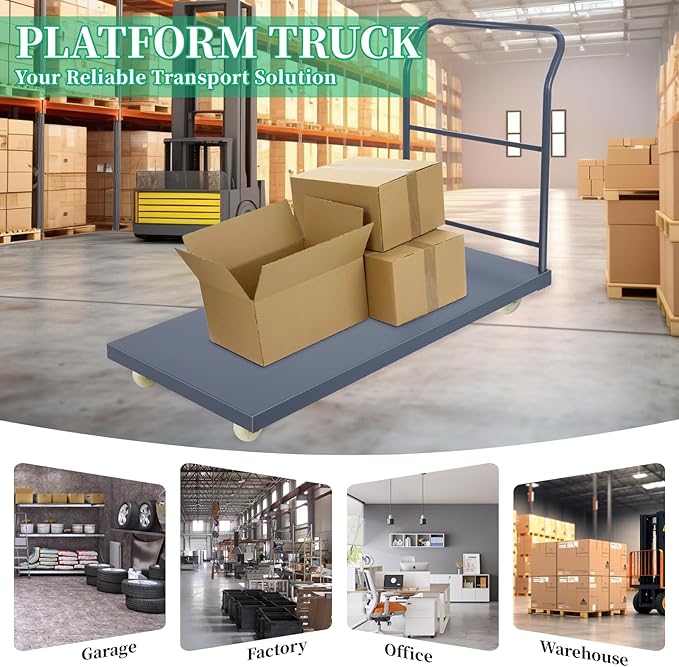 Heavy Duty Flatbed Cart 60"x30" Platform Truck, 2000 lbs Capacity Steel Hand - Image 5