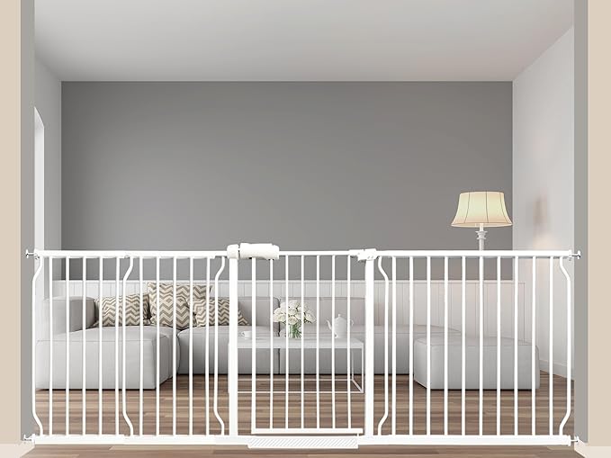 Extra Wide Baby Gate 85.8-90.5 Inch, Pressure Mounted No Drilling, by SmartDesignBigProtection
