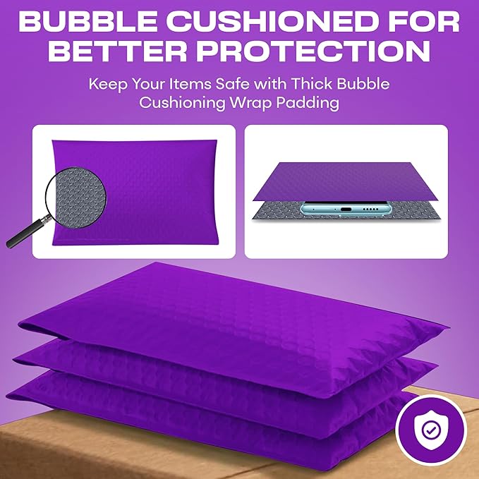 Purple 10.5x16 Inch Large Poly Bubble Mailers #5 | Padded Envelopes - Image 5