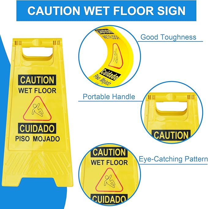 OrangeStar 12-Pack Caution Wet Floor Sign, 23.2” Double-Sided Bilingual Warning - Image 2