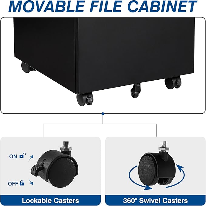 3 Drawer Vertical File Cabinet, Mobile Filling Cabinets - Image 6
