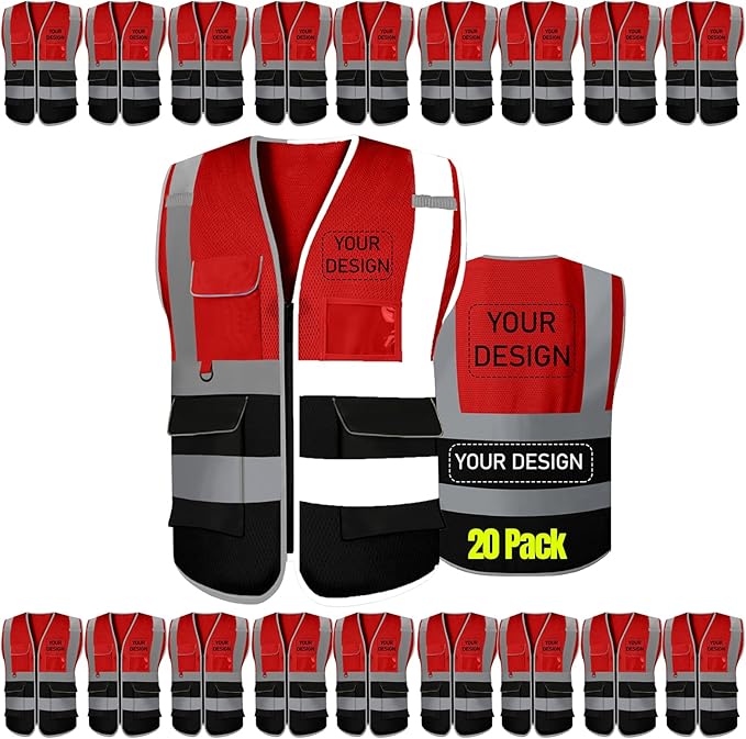 BeautyWill 10/20 Pack Custom Logo Safety Vest, Bulk High Visibility Class 2 by BeautyWill