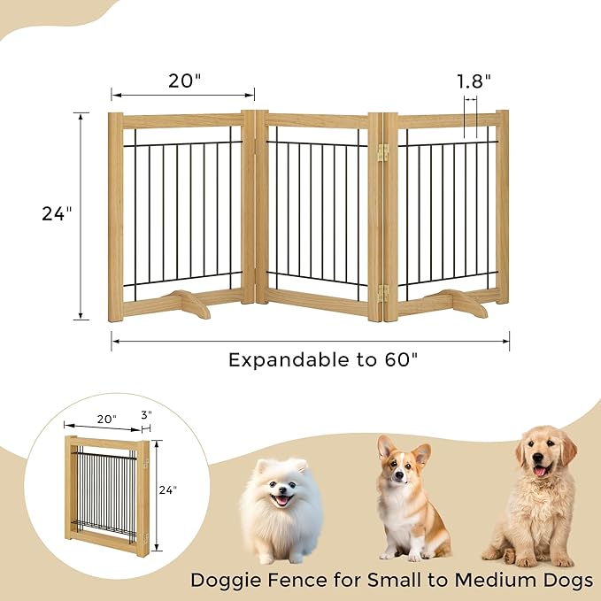 Wire Dog Gate Solid Wood Frame, Anti-Chewing Pet Gate Indoor Freestanding - Image 2