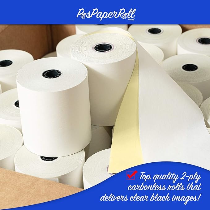 50 Rolls 3" x 95' 2-Ply Carbonless White/Canary Cash Register Paper - Image 2