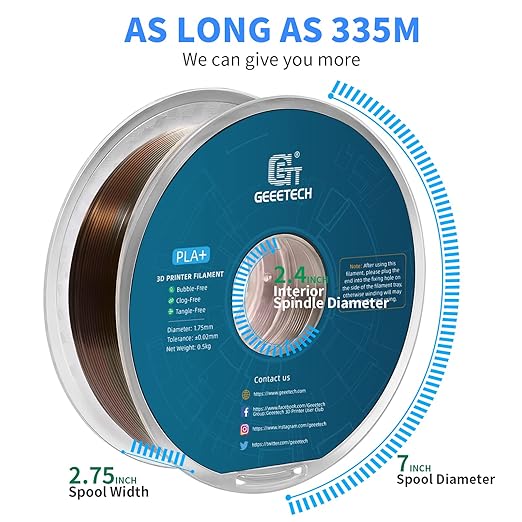 Geeetech Metal-Like Shiny Silk Bronze Rainbow 3D Printer PLA Filament, Shine - Image 7