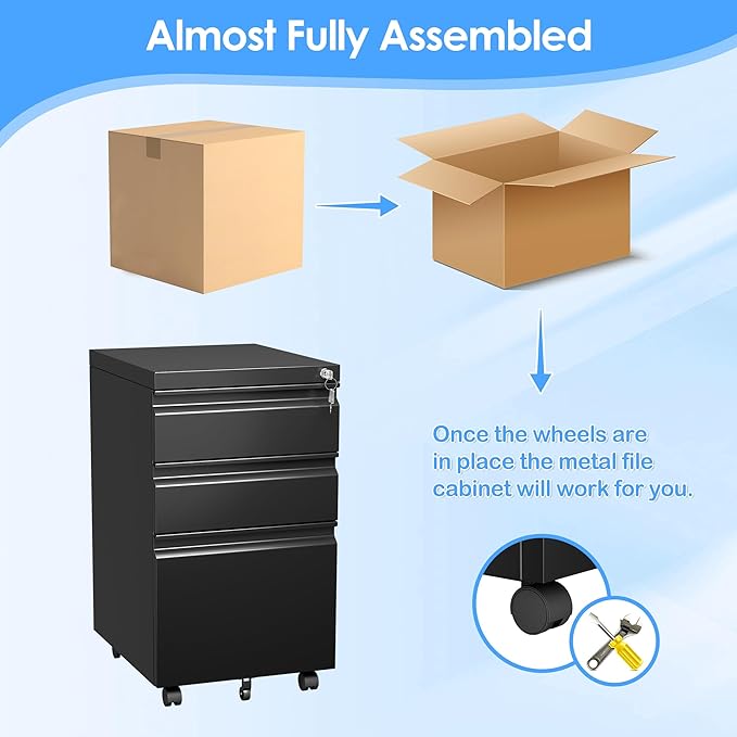 SUXXAN 3 Drawer Under Desk Mobile File Cabinet - Image 5