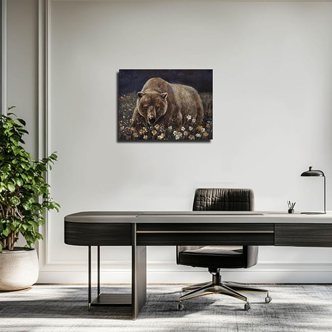 ZHENGYIN Brown Grizzly Bear Wall Art, Rustic Cabin Lodge Wildlife Canvas Print - Image 3