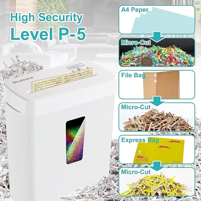 Woolsche Paper Shredder, P-5 Security Level, 5-Sheet Micro Cut - Image 3