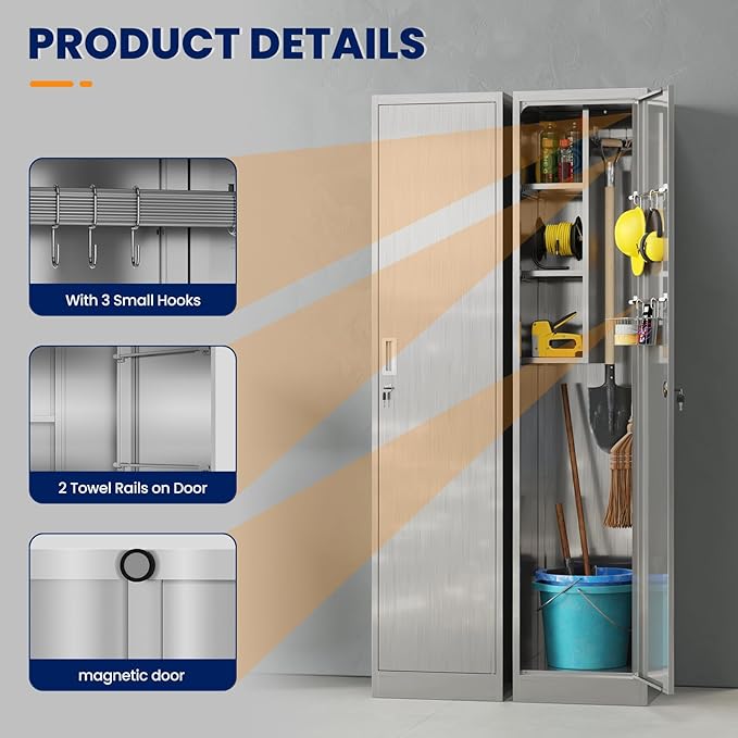 Yizosh Outdoor Storage Cabinet, Steel Broom Cloest - Image 5