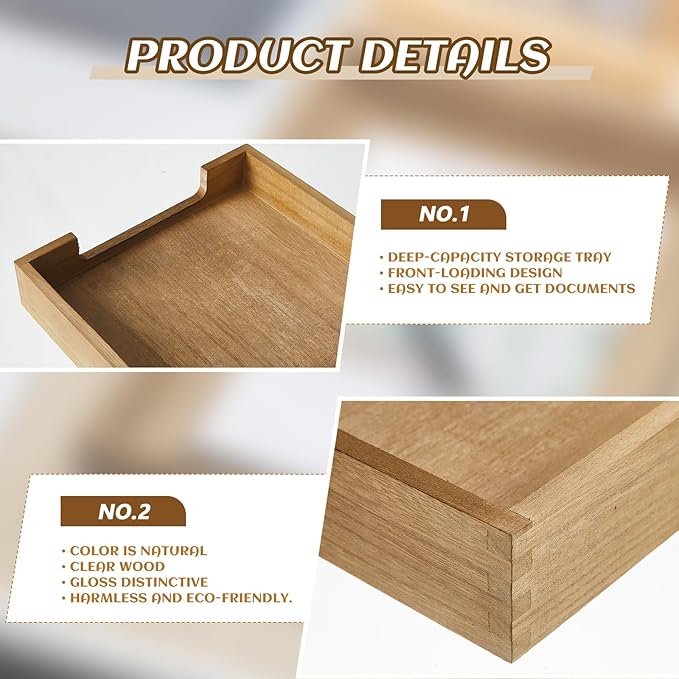 Fulmoon 3 Pcs Stackable Wood Letter Tray A4 Size Desk Tray Organizer Wooden - Image 4
