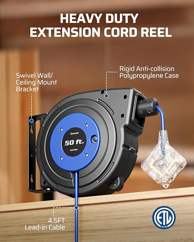 DEWENWILS 50FT Extension Cord Reel, Retractable Extension Cord Reel, Twist-lock - Image 5