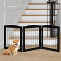 LZRS 3-Panel Freestanding Foldable Wooden Dog Gate –Solid Wood & Steel Wire by LZRSPET