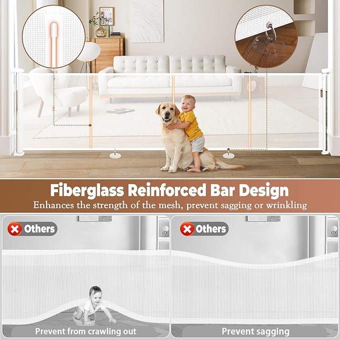 120" Retractable Baby Gate Extra Wide, Mesh Gate Long Child Gate Pet Gate - Image 4