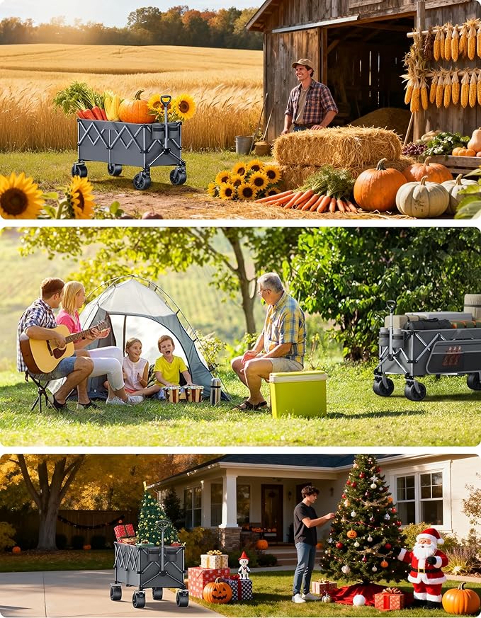 Wagons Carts Foldable Heavy Duty, 440lbs Capacity & 350L Collapsible Utility - Image 7