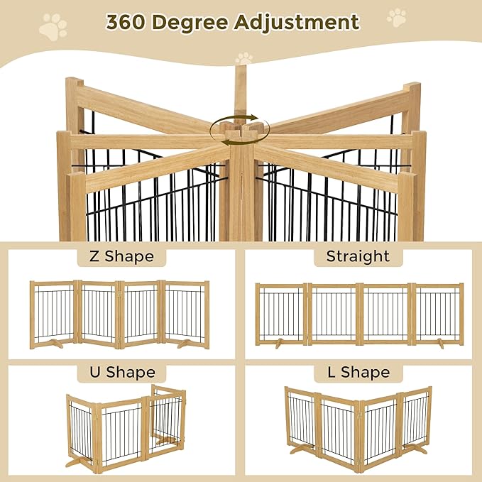Wire Dog Gate Solid Wood Frame, Anti-Chewing, Indoor Freestanding Pet Gate - Image 5