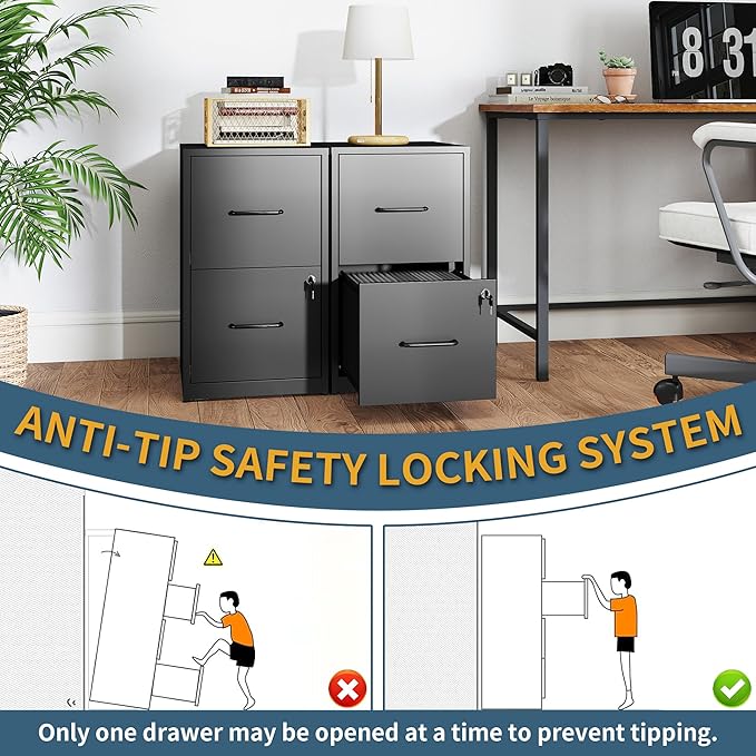 2 Drawer File Cabinet with Lock, Vertical Filing Cabinets - Image 5