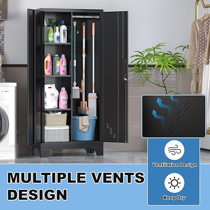 61" H Broom Closet Cabinet, Metal Storage Cabinet - Image 4
