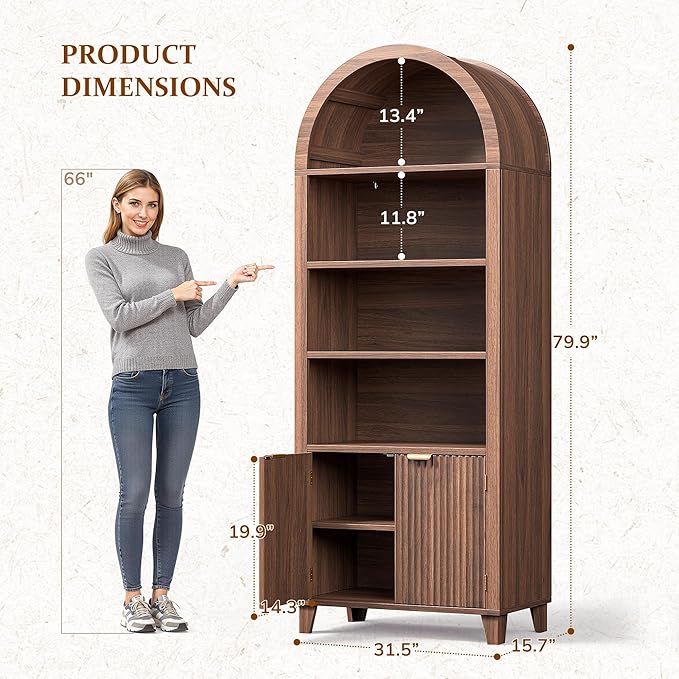 79.9" Tall Arched Storage Cabinet, 6-Tier Pantry Cabinet - Image 2