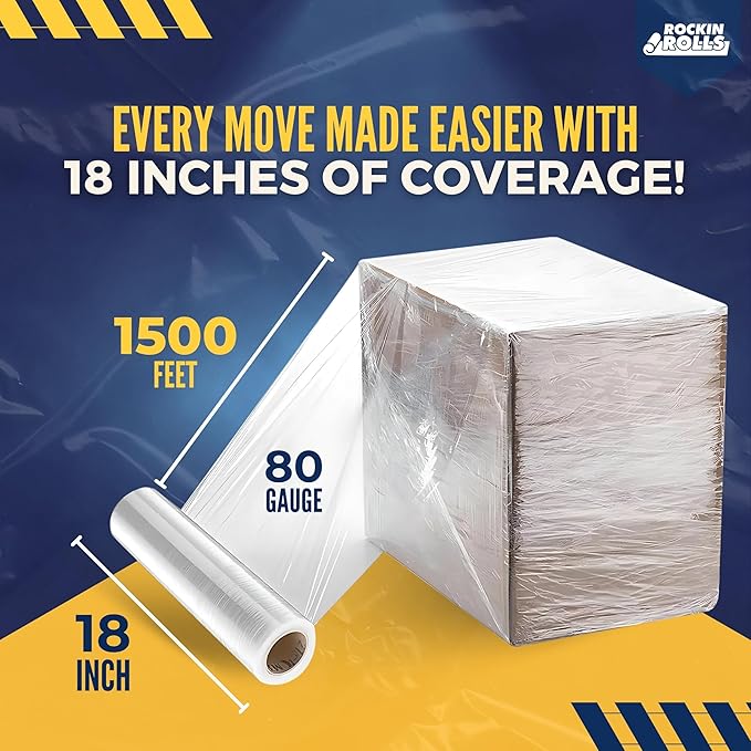 Rockin Rolls Stretch Film Wrap, 4 Rolls Heavy Duty Pallet Wrap – 18" x 1500 FT - Image 6
