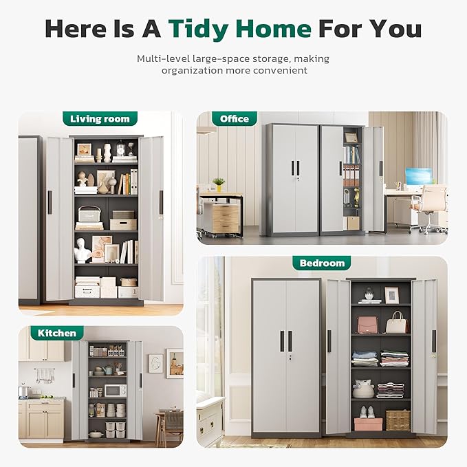 Greenvelly Metal Storage Cabinet, Lockable Steel Cabinets - Image 7