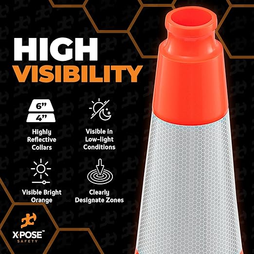 Xpose Safety 28 Inch Orange Slim Line Traffic Cones Heavy Duty 10lb 6" & 4" - Image 6