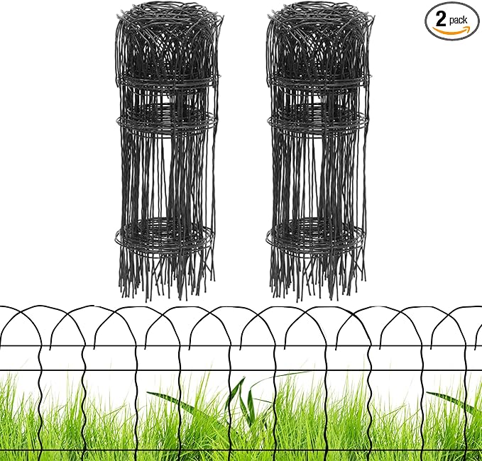 2 Rolls Black Garden Fence Border, 14 in x 40 ft Metal Folding Fence Wire Roll by PROWORX