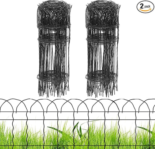 2 Rolls Black Garden Fence Border, 14 in x 40 ft Metal Folding Fence Wire Roll by PROWORX