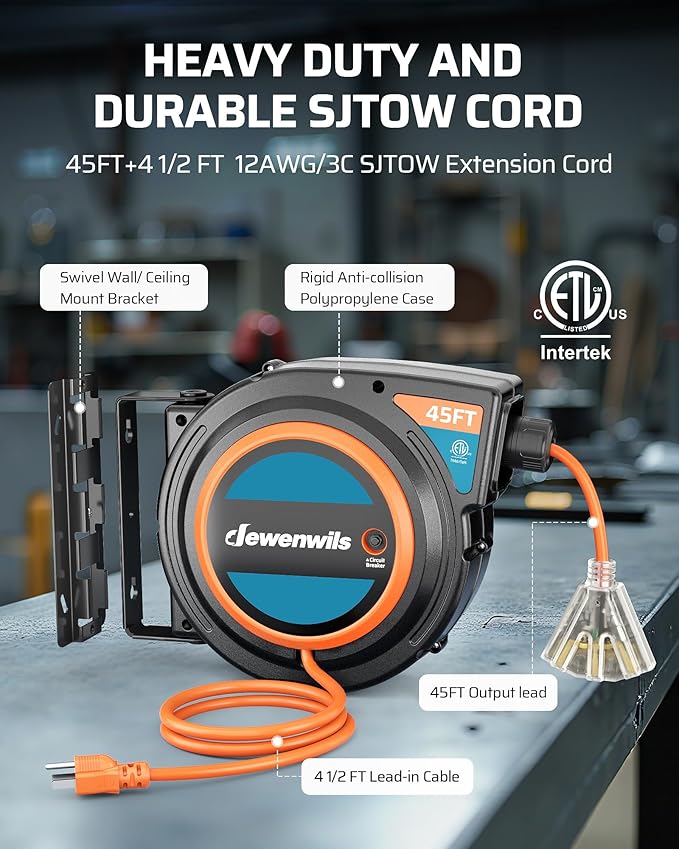 DEWENWILS 45FT Retractable Extension Cord Reel - Image 5